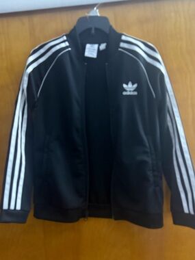adidas Black Track Jacket with White Three-Stripe Detail